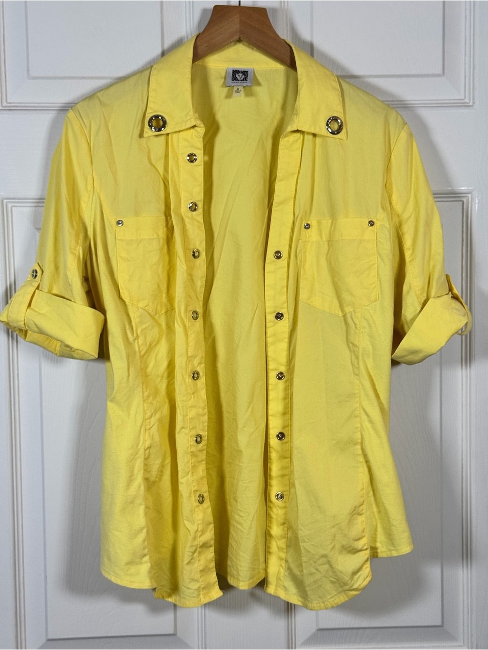 Anne Klein Yellow Button-Down Shirt with Snap Accents